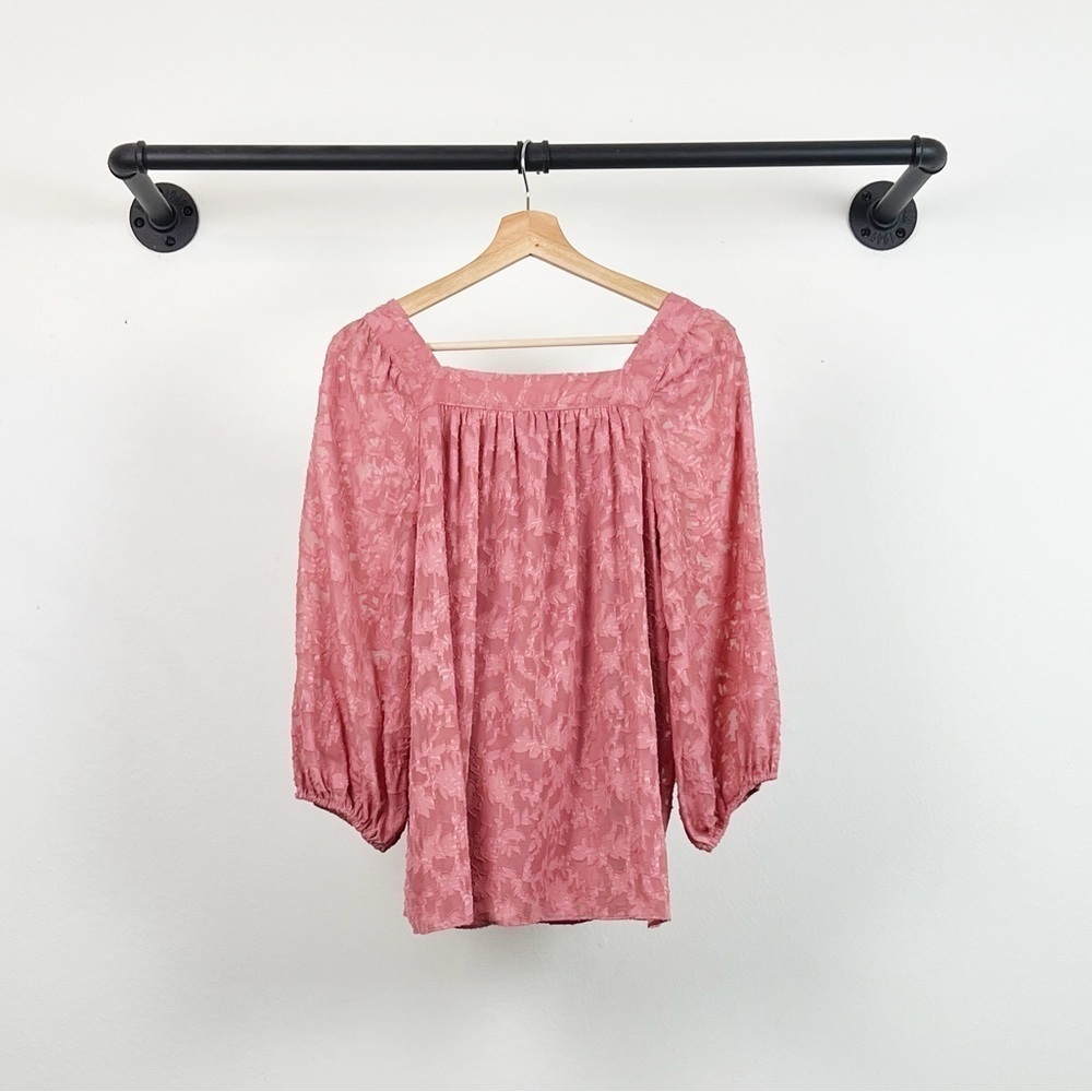 NWT LC Lauren Conrad Jacquard Square Neck Lace Peasant Top - Picture 4 of 6